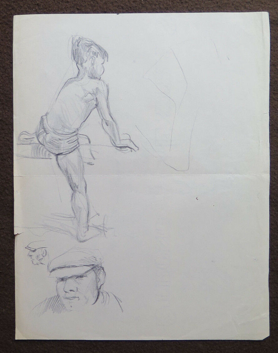 TWO OLD SKETCHES DRAWINGS OF FIGURES OF MARATHON ATHLETES JAVELIN THROW P28.7