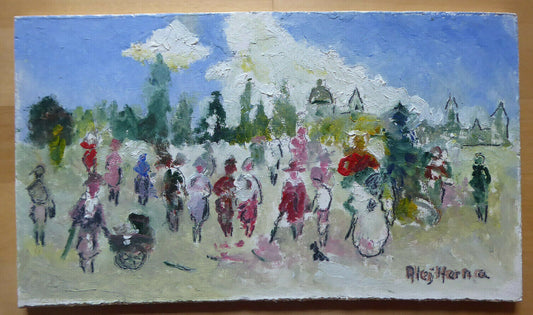 SMALL OIL PAINTING ON VINTAGE PANEL WITH SPAIN FIGURES FROM THE 1900s MD1