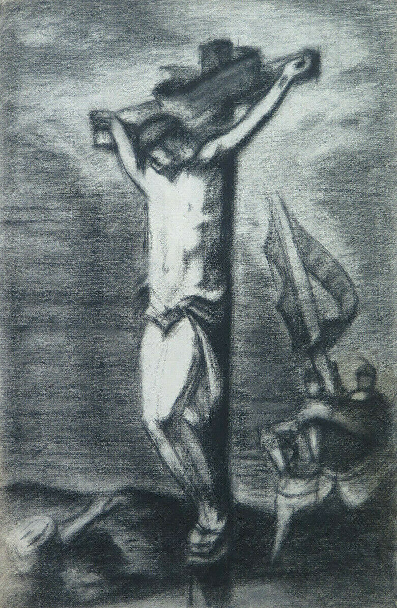 CROCIFISSIONE DI GESÙ CRISTO QUADRO ANTICO ARTISTA Pierre Duteurtre DUT BM53.1 d