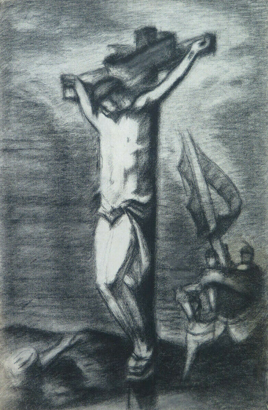 CRUCIFIXION OF JESUS ​​CHRIST ANCIENT PAINTING ARTIST Pierre Duteurtre DUT BM53.1 d 