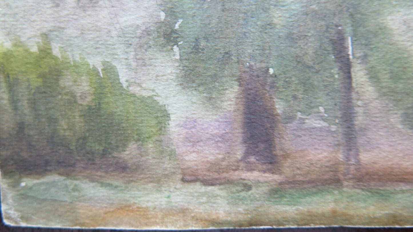 OLD SKETCH PAINTING IN WATERCOLOR COUNTRYSIDE MID-20TH CENTURY P28.4 