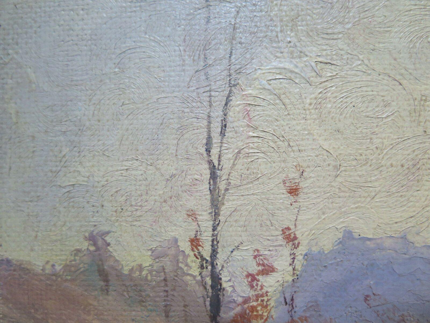 QUADRO ANTICO PAESAGGIO AUTUNNALE AUTUNNO ORIGINALE FIRMATO PANCALDI 24x32 p3 - Belbello Antiques