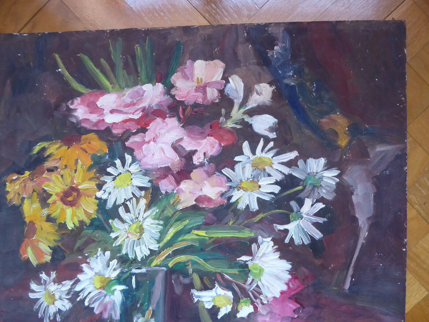 NATURA MORTA VECCHIO QUADRO AD OLIO FLOREALE FIORI FIRMATO SEGURA SPAGNA 900 MD6 - Belbello Antiques