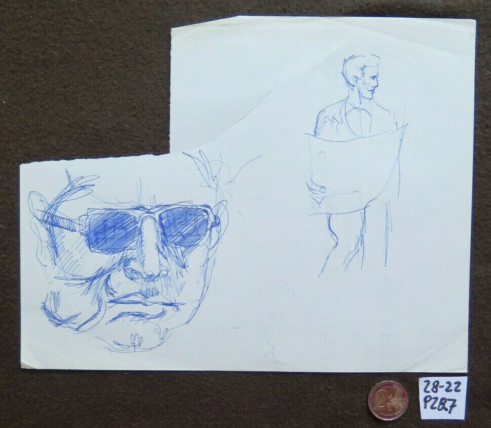 SKETCH DRAWING ON STUDIO PAPER FOR VINTAGE MALE FIGURES FROM THE 50S AND 60S P28.7