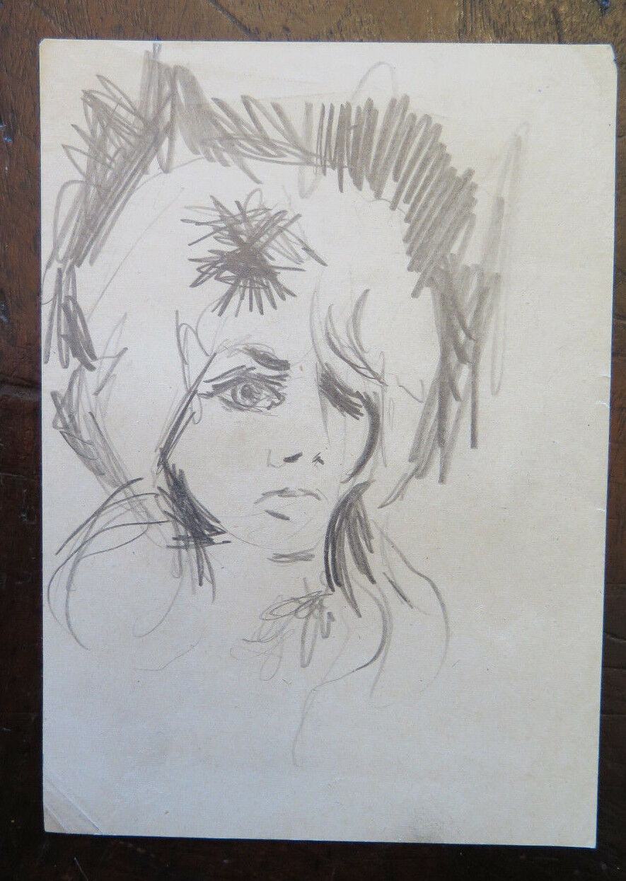 DISEGNO VINTAGE MATITA SU CARTA ANNI 60 RITRATTO DI DONNA BOZZETTO STUDIO P28.5