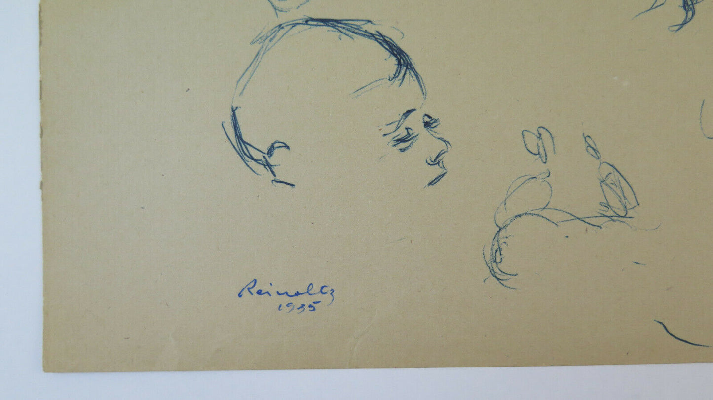 ANTIQUE SKETCH DRAWING SIGNED REINOLTZ 1935 CHILDREN'S PORTRAIT STUDY PEN BM53.2 