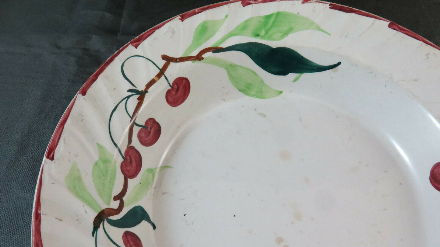 ANTIQUE CERAMIC PLATE MOULIN DES LOUPS &amp; HAMAGE FRANCE VINTAGE CHERRIES BM34 