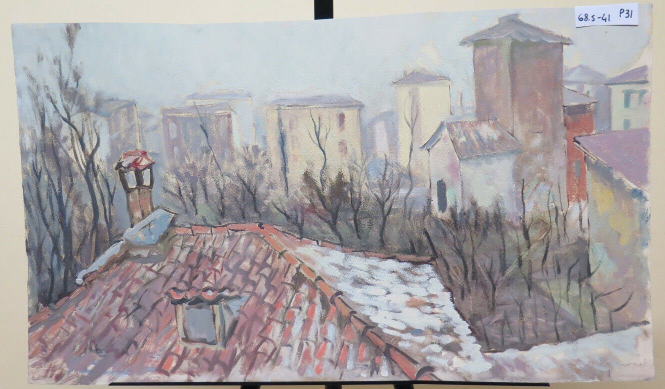 ORIGINAL PAINTING BY THE PAINTER GAETANO PANCALDI 1922-2014 VIEW OF PIUMAZZO P31