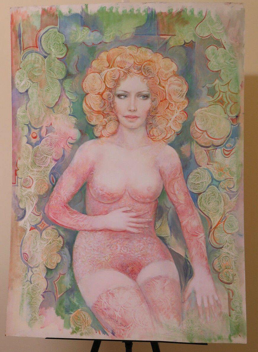 QUADRO POP ART ANNI OTTANTA '80 RITRATTO NUDO FEMMINILE DIPINTO SU CARTONE P33.2 - Belbello Antiques