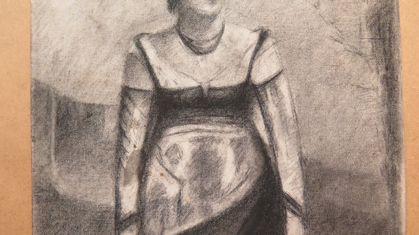 GRANDE DISEGNO ANTICO RITRATTO FIGURA DONNA ARTISTA Pierre Duteurtre DUT BM53.1