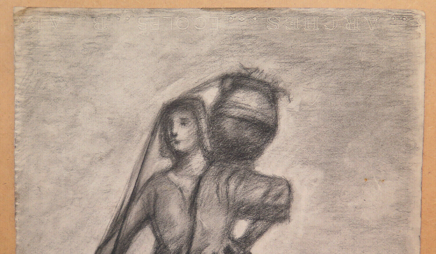 WOMAN WITH JUG ON HER SHOULDERS ANTIQUE DRAWING BY Pierre Duteurtre DUT BM53.1 