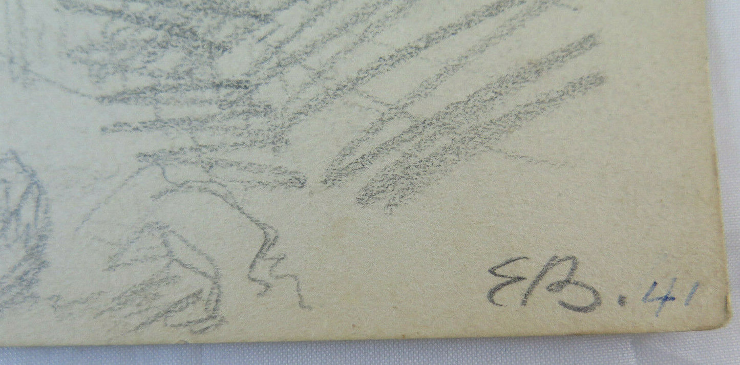 ANTIQUE DRAWING SIGNED BISCHOFF 1940s ALPINE LANDSCAPE SWITZERLAND ALPS BM53.2