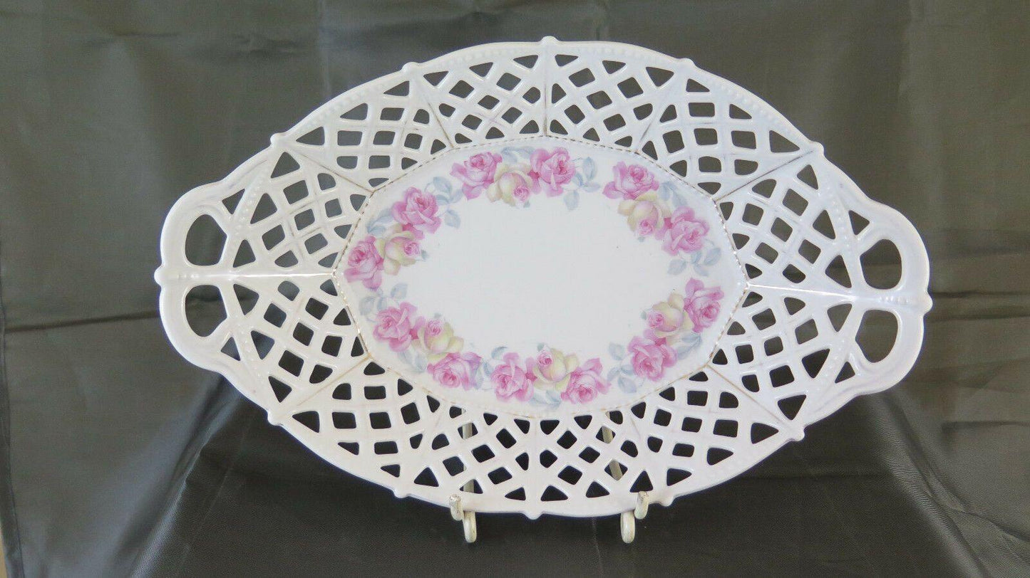 PORCELLANA VINTAGE COPPA SVUOTATASCHE CENTROTAVOLA DECORATA A FIORI R120 - Belbello Antiques