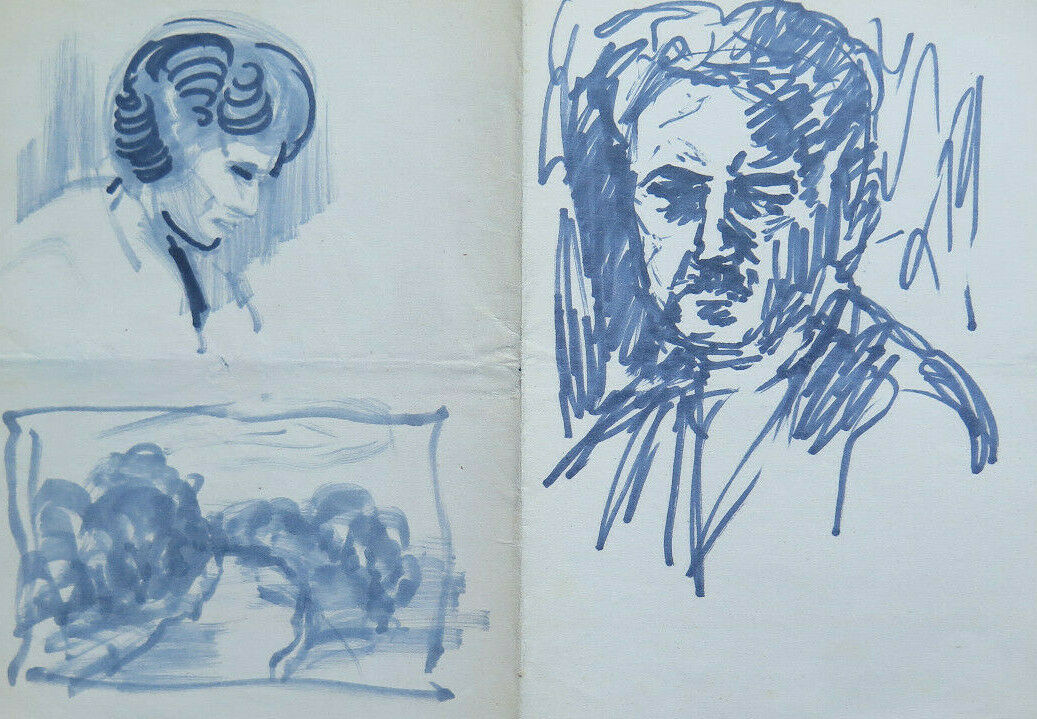 OLD DRAWING SKETCH STUDY PORTRAIT MALE FEMALE HUMAN FACES P28.6