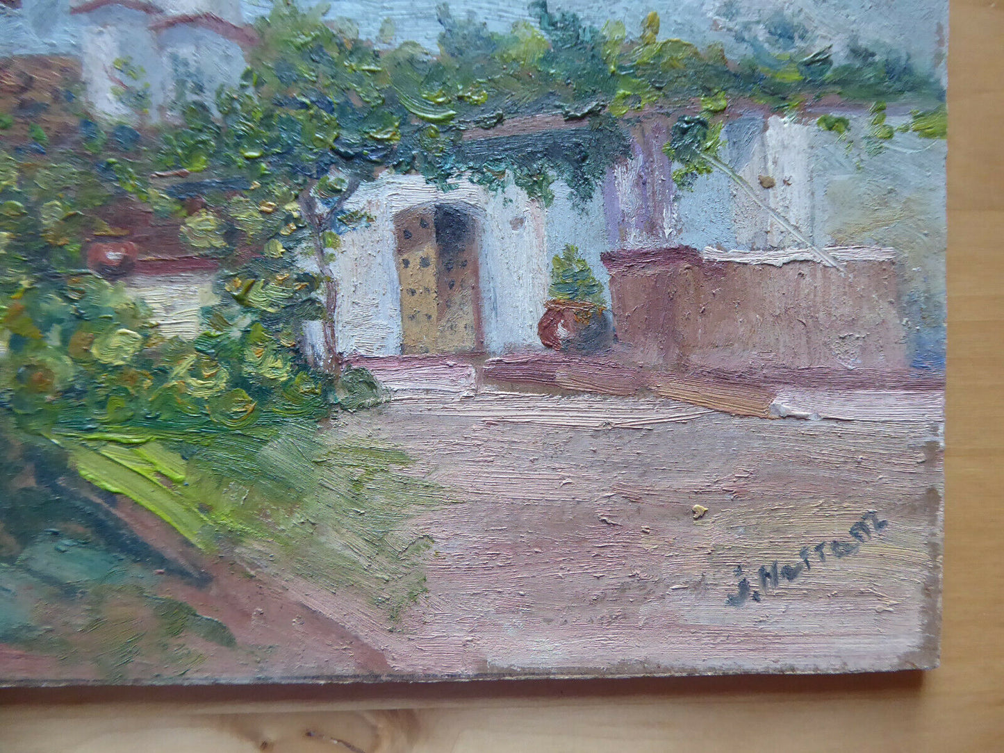 OLD PAINTING SIGNED OIL PAINTING VIEW OF La Parra SPAIN Badajoz MD1 