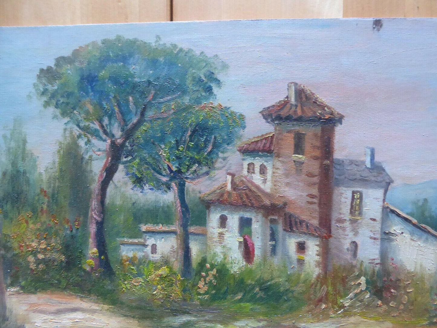 VECCHIO DIPINTO IN STILE IMPRESSIONISTA PAESAGGIO CAMPAGNA SPAGNA FIRMATO MD4 - Belbello Antiques