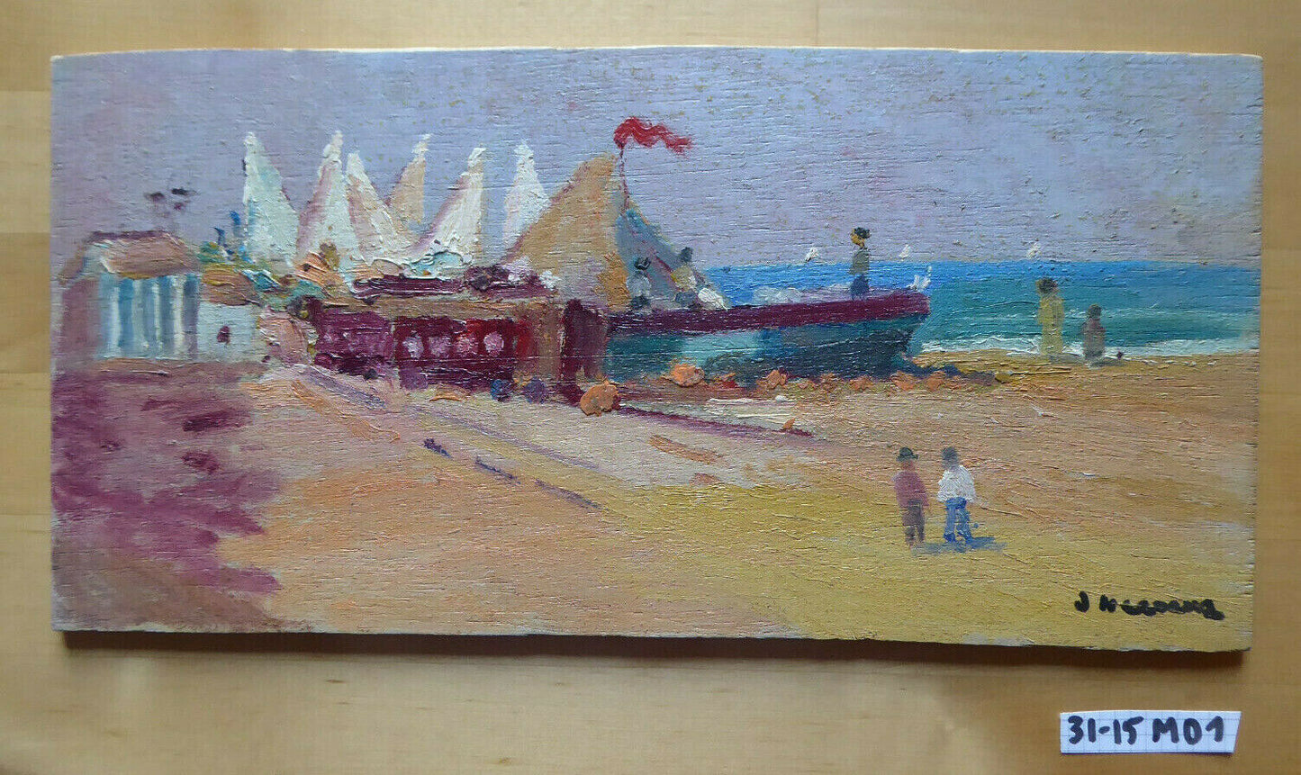 DIPINTO OLIO TAVOLA MARINA MARE PAESAGGIO SPAGNA FIRMATO QUADRO VINTAGE MD1