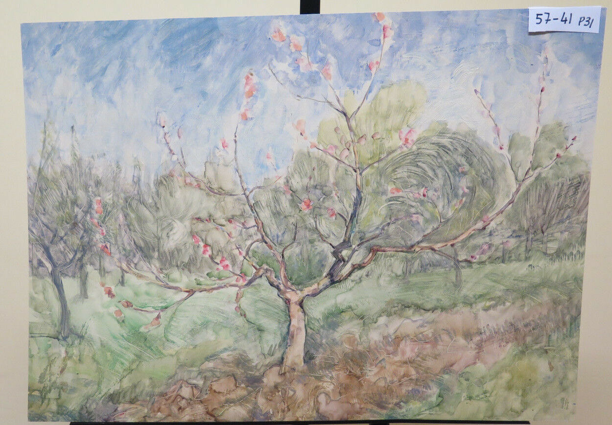 ANCIENT OIL PAINTING ON TABLE COUNTRY LANDSCAPE IN SPRING FRAMEWORK P31