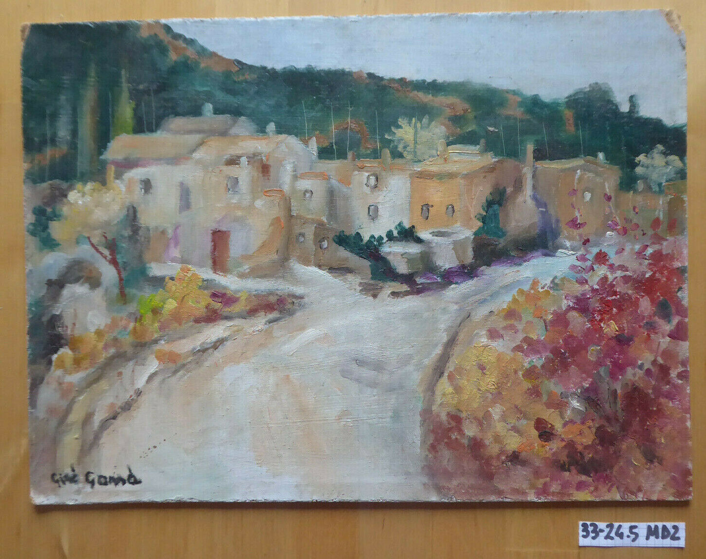 VECCHIO QUADRO OLIO VINTAGE PAESAGGIO SPAGNA FIRMATO GINÈ GOMÀ CAMPAGNA MD2