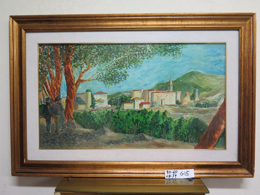 VECCHIO QUADRO DIPINTO AD OLIO SU TAVOLA PAESAGGIO LIGURIA ROBERTO VERARDO G15 - Belbello Antiques