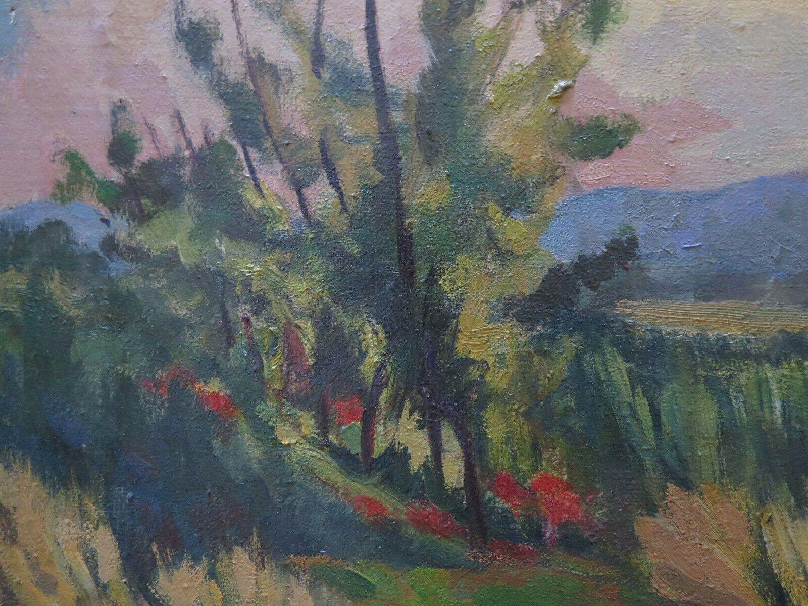 PAESAGGIO DI CAMPAGNA IN ESTATE CON CAMPI COLTIVATI QUADRO ANTICO GARANZIA p7 - Belbello Antiques