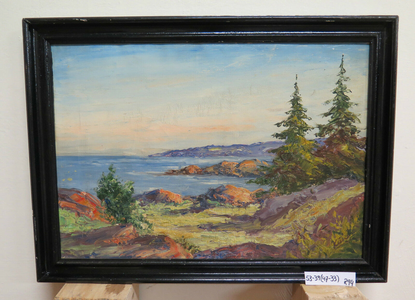 NORDIC LANDSCAPE ANTIQUE OIL PAINTING VIEW OF THE LAKE DENMARK R94