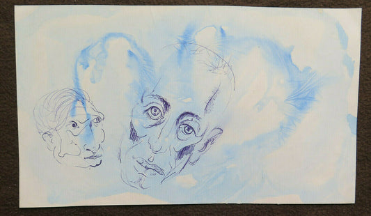 OLD SKETCH DRAWING WITH MALE PORTRAITS PEN ON VINTAGE PAPER P28.8