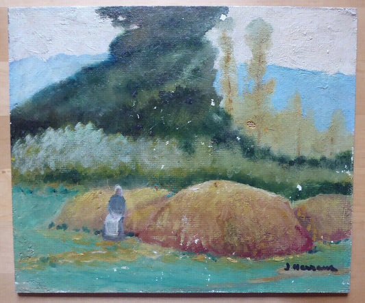 OLD PAINTING OIL SKETCH ON TABLE LANDSCAPE FIELDS SIGNED SPAIN '900 MD1 