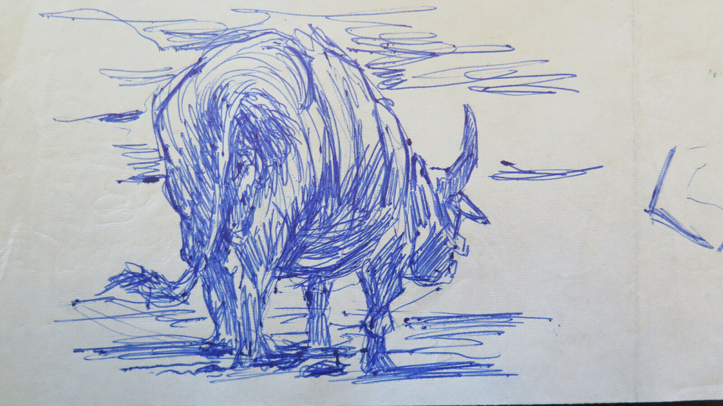 OLD SKETCH PREPARATORY STUDY DRAWING BULL ANIMALS AUTHOR PANCALDI P28.5