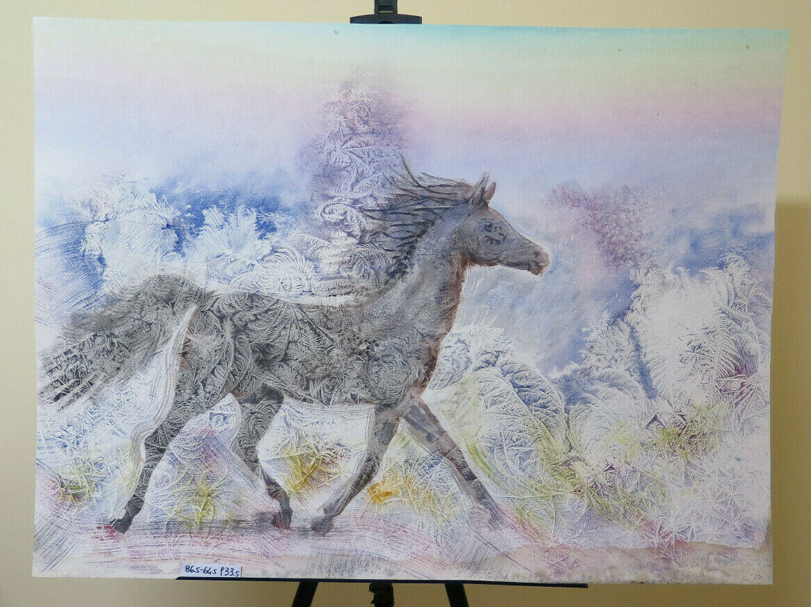 4 VINTAGE EQUESTRIAN PAINTINGS WITH HORSE PAINTED WITH FROST TECHNIQUE 80'S P33.5