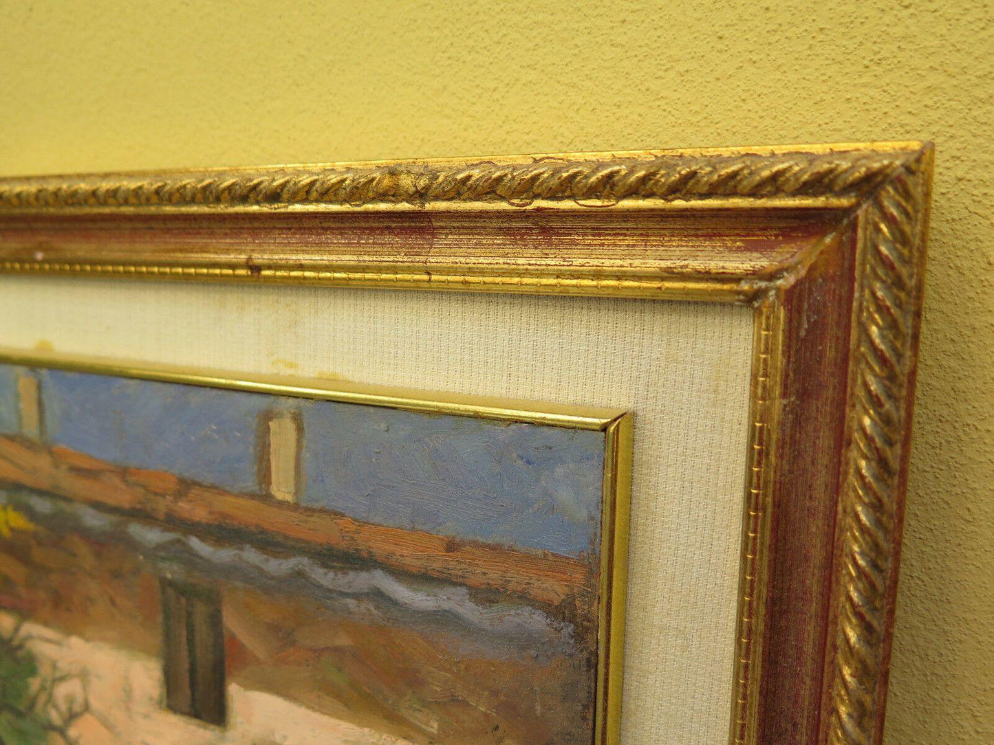 QUADRO ANTICO FIRMATO PANCALDI CON CORNICE PAESAGGIO DI CAMPAGNA IN ESTATE - Belbello Antiques