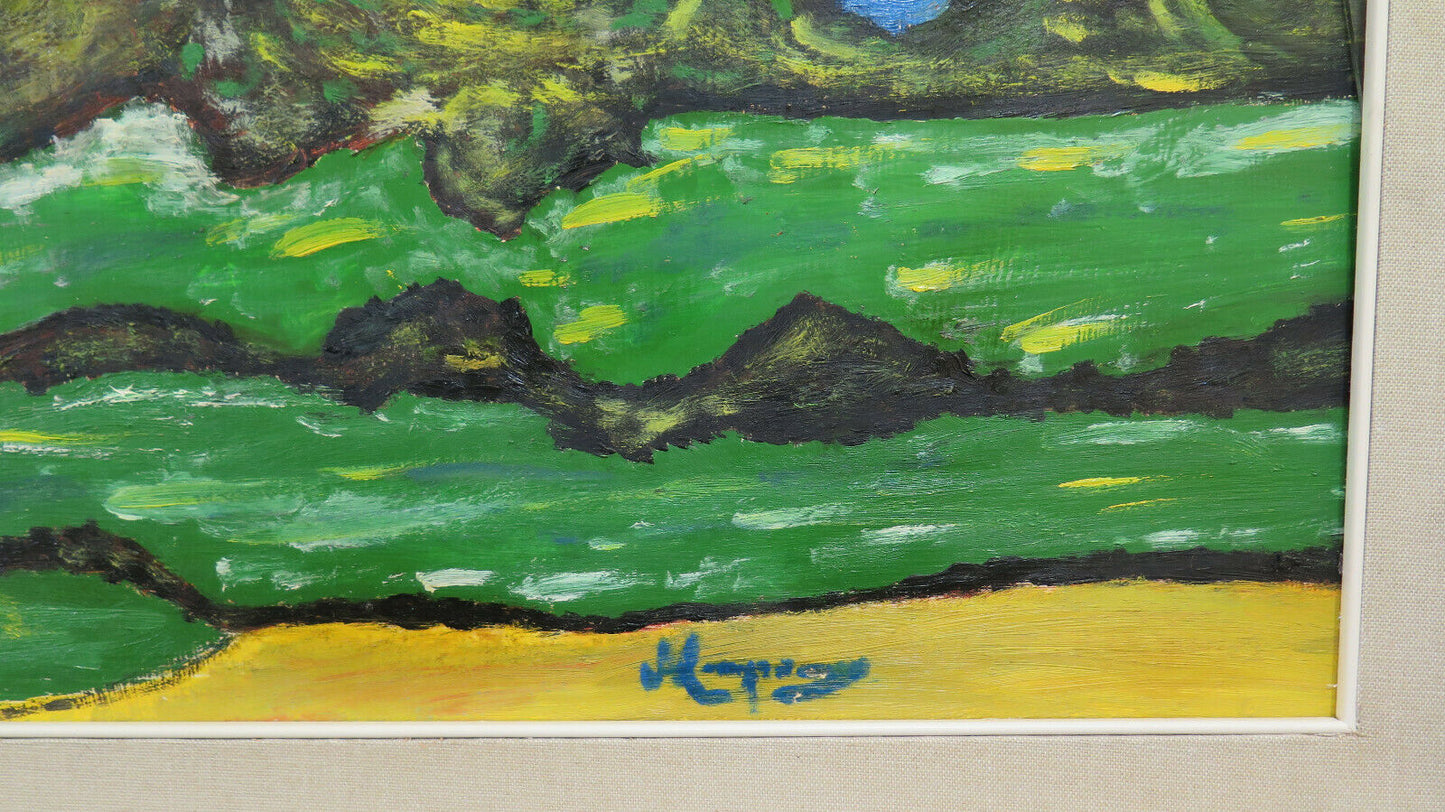 VINTAGE PAINTING SIGNED LANDSCAPE SEA VIEW 70'S 1970'S ABSTRACT BM51