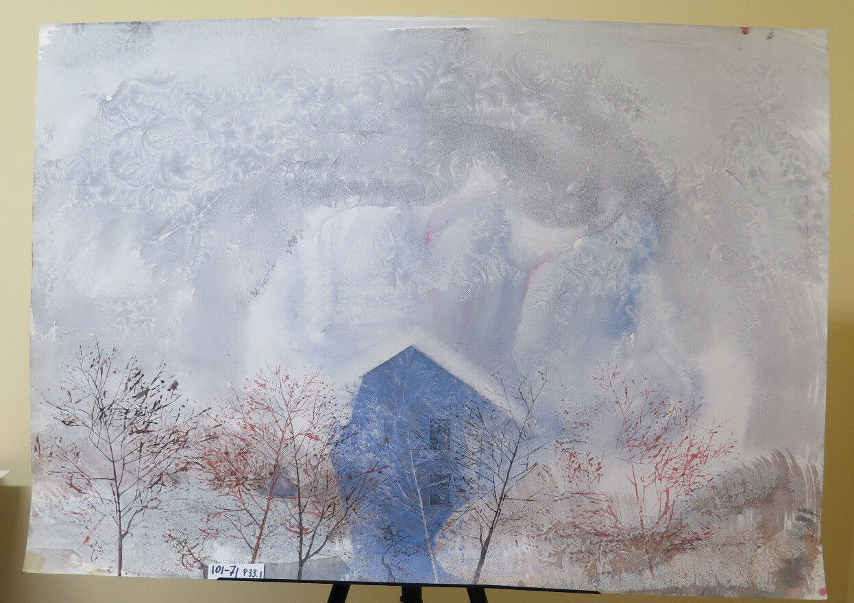 MODERN PAINTING WITH A FROZEN WINTER LANDSCAPE PAINTED IN MIXED TECHNIQUE P33.1