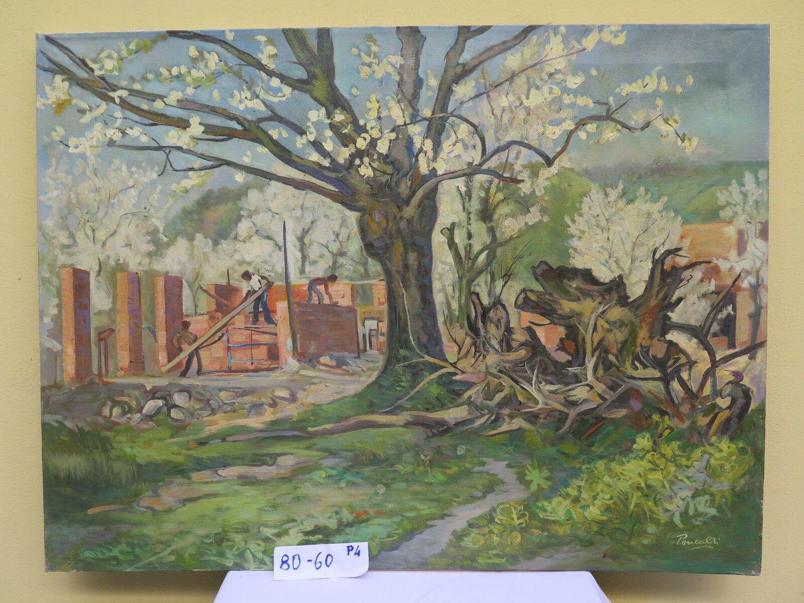 QUADRO MODERNO DIPINTO DEL 900 PAESAGGIO IN PRIMAVERA FIORI ORIGINALE FIRMATO p4 - Belbello Antiques