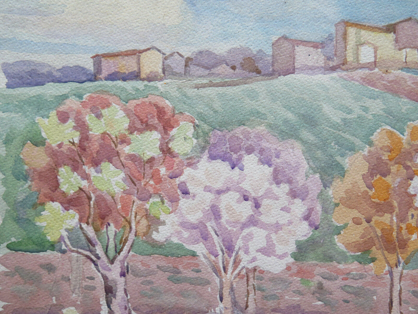 VIEW OF A VILLAGE EMILIA ROMAGNA OLD PAINTING BY LOCAL PAINTER 44x33 cm P14