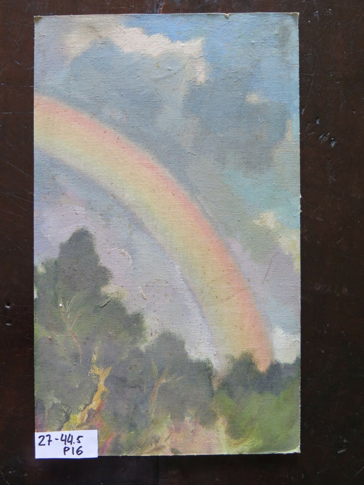 QUADRO OLIO SU TAVOLA DIPINTO ANNI SESSANTA PAESAGGIO ARCOBALENO ORIGINALE p16