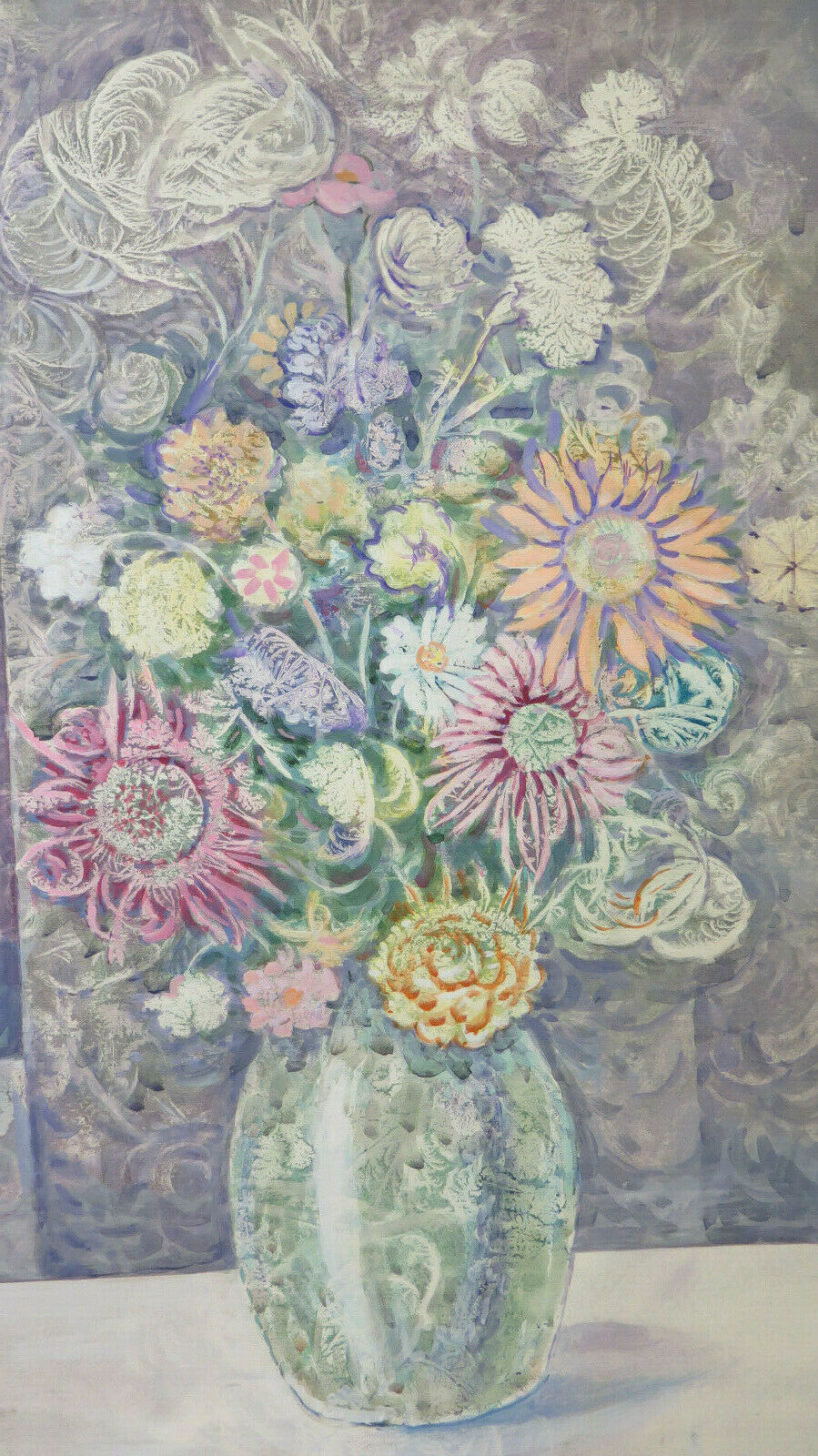 85x64 cm RITRATTO FEMMINILE VINTAGE QUADRO DIPINTO TECNICA SPERIMENTALE P33.4