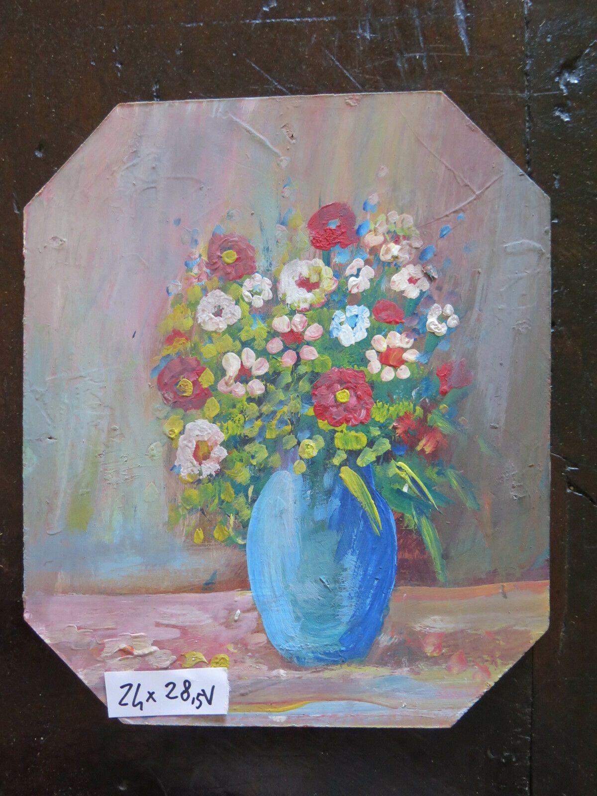 MAZZO DI FIORI IN STILE IMPRESSIONISTA QUADRO ANTICO DIPINTO OLIO SU TAVOLA v - Belbello Antiques