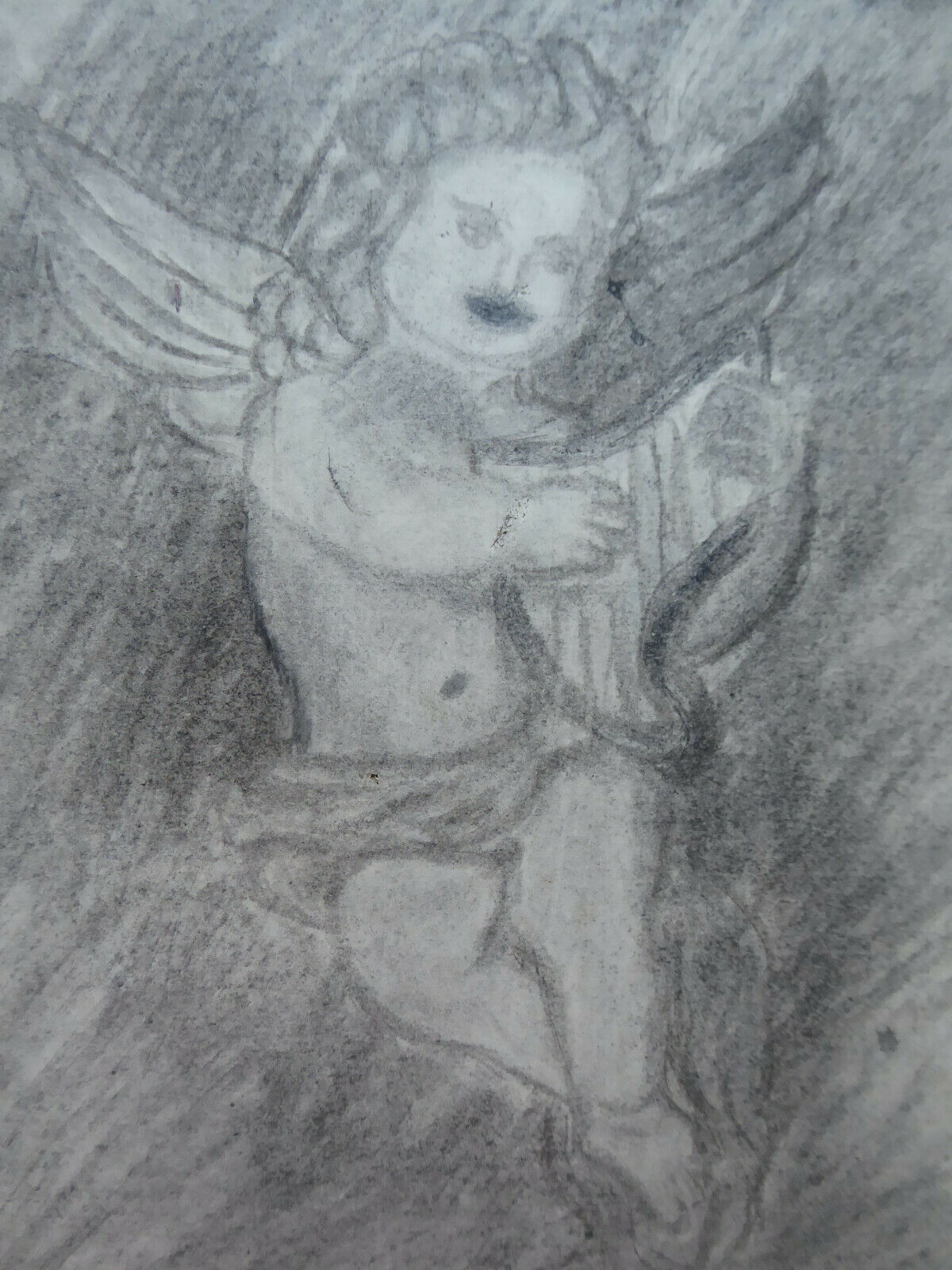 ANGIOLETTO PUTTO ANGELO VECCHIO DISEGNO MATITA SU CARTA COLLEZIONE SPAGNOLA MD10 - Belbello Antiques