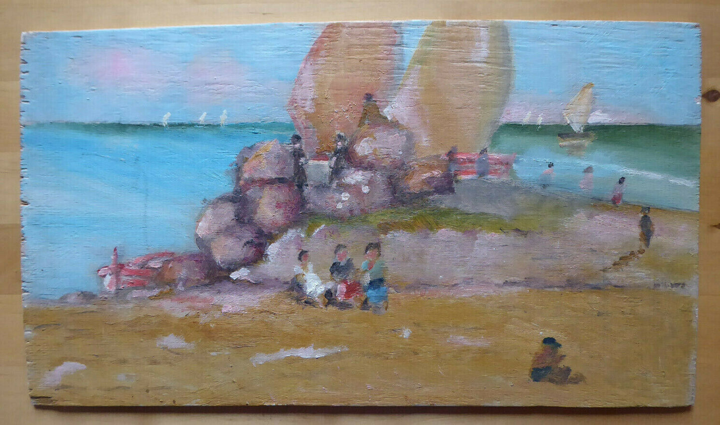 SEA LANDSCAPE WITH SAILBOATS PAINTER HERRANZ OLD PAINTING MD1 