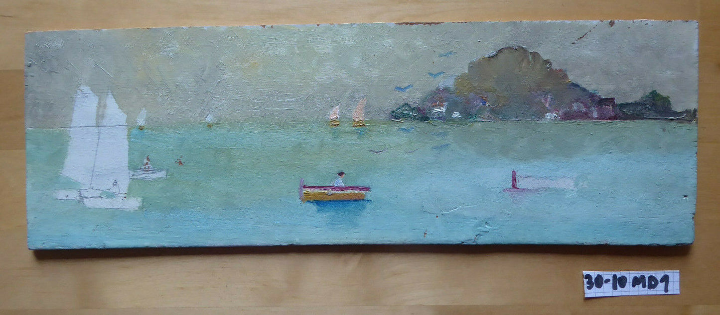 OLD OIL PAINTING ON UNFINISHED MARINE SEA PAINTING SPAIN 1900s MD1 