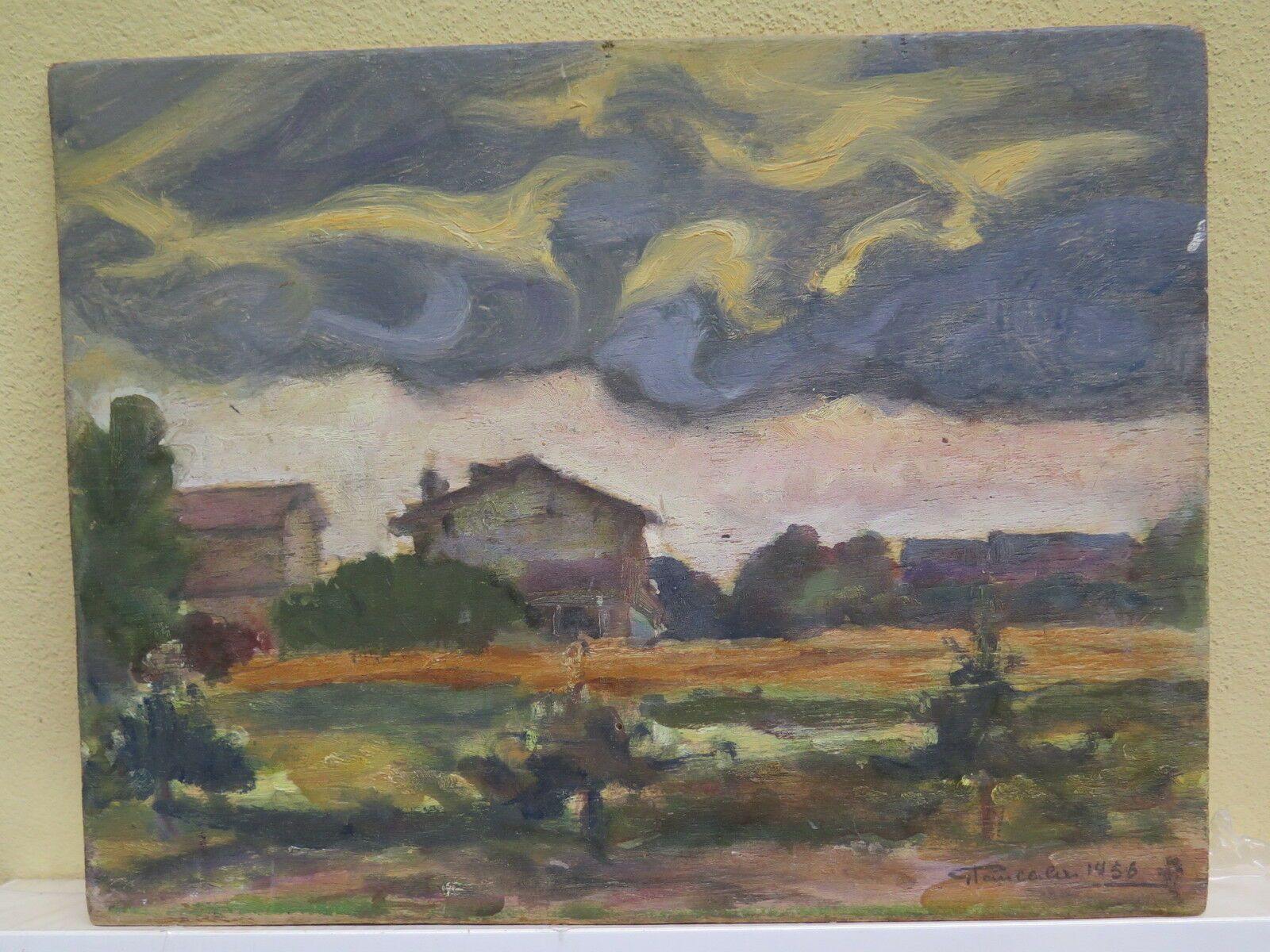 QUADRO MODERNO EPOCA 900 FIRMATO PAESAGGIO DI CAMPAGNA DIPINTO OLIO SU TAVOLA - Belbello Antiques