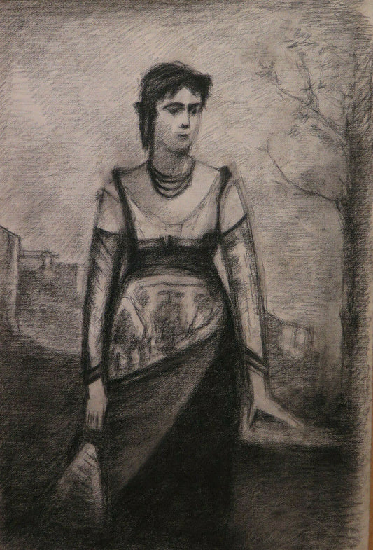 GRANDE DISEGNO ANTICO RITRATTO SIGNORA DONNA ARTISTA Pierre Duteurtre DUT BM53.1