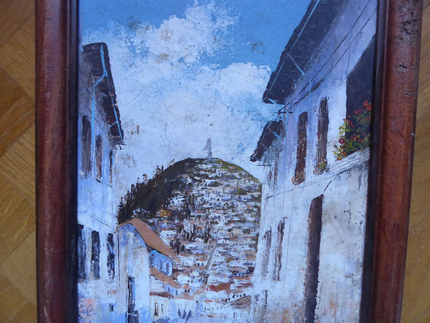 QUADRO SPAGNOLO DEL '900 VECCHIO PAESAGGIO DIPINTO OLIO SU TELA CON CORNICE MD6 - Belbello Antiques