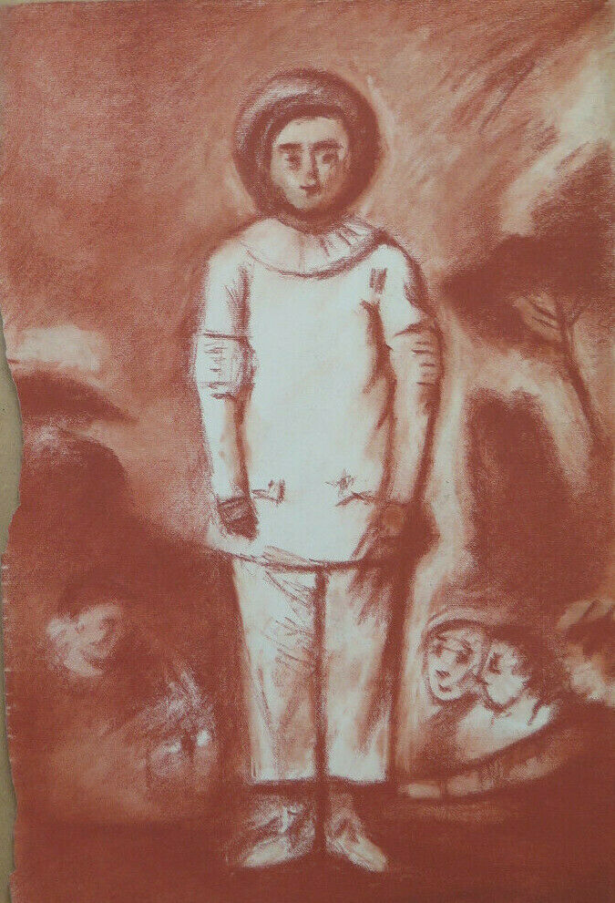 GRANDE DISEGNO ANTICO ISPIRATO WATTEAU PIERROT Pierre Duteurtre DUT BM53.1 C