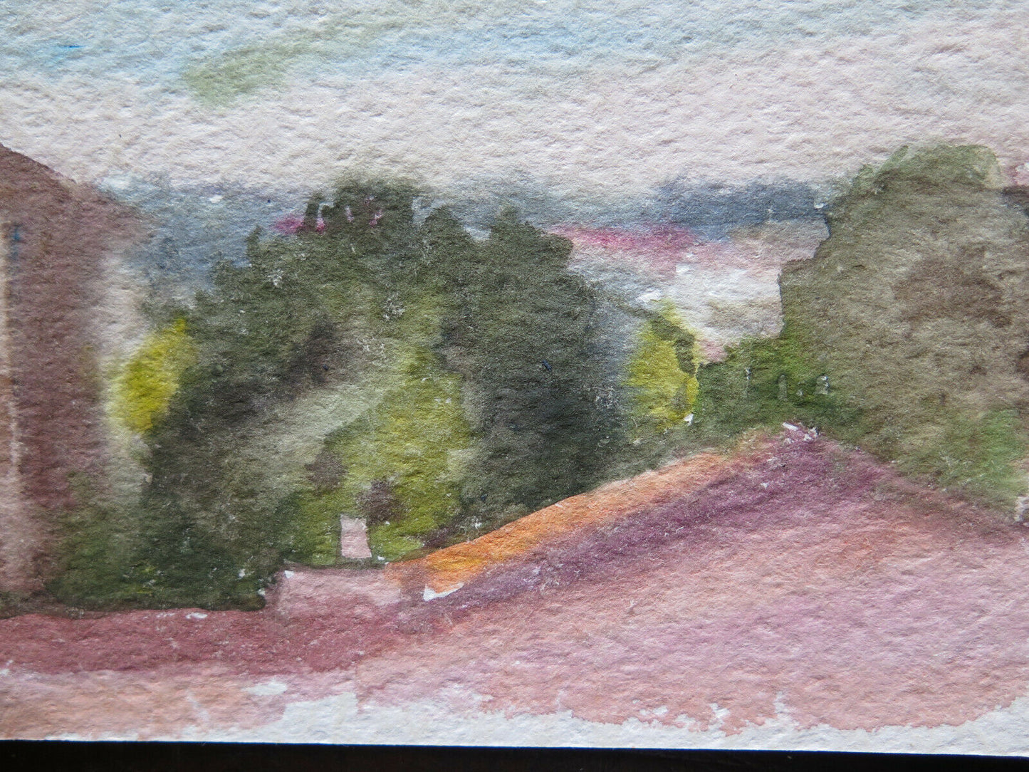 PAINTING WATERCOLOR SKETCH ON PAPER VIEW FROM THE ROOFS OF PIUMAZZO FRAMEWORK P14