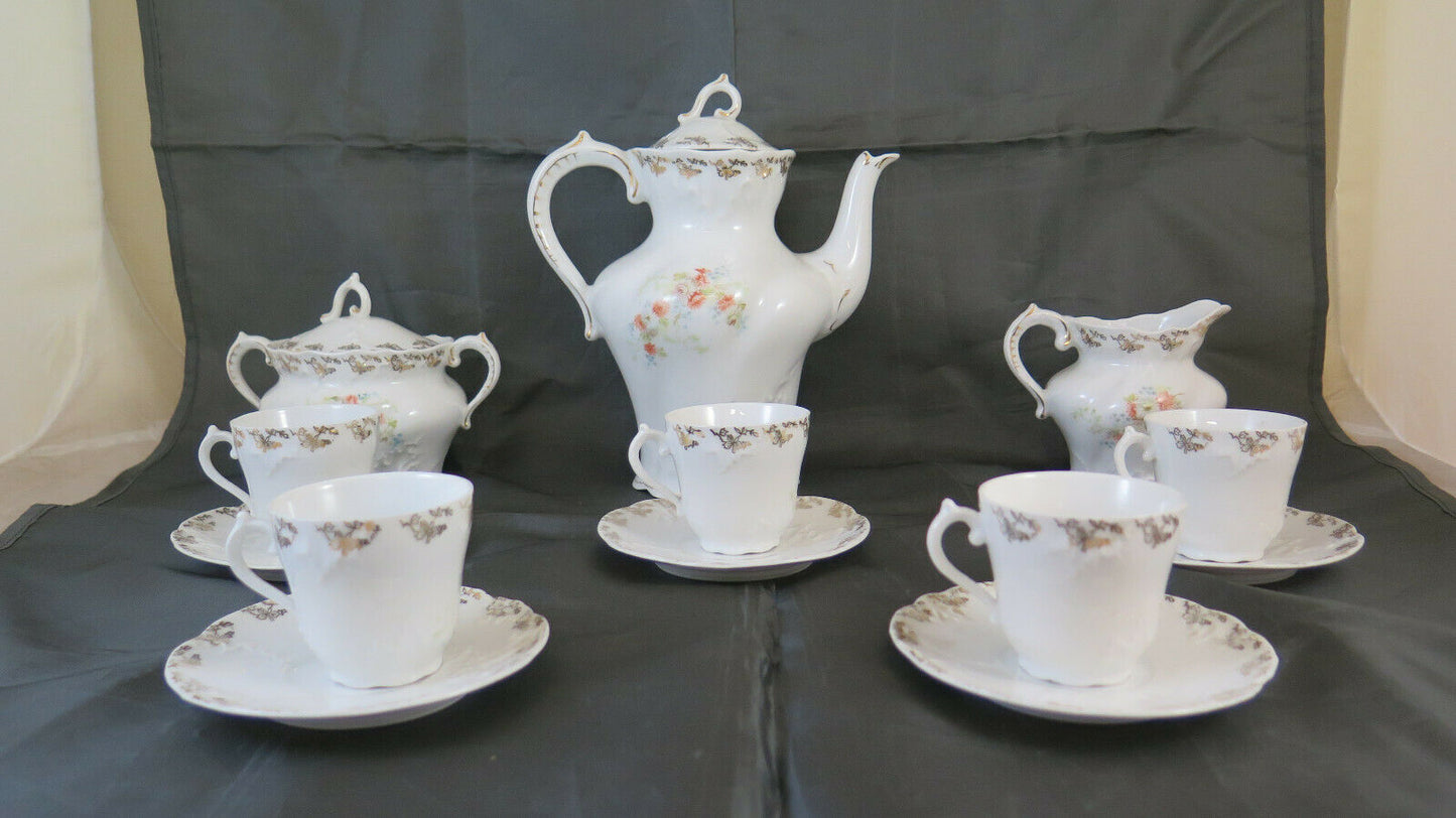 ANTIQUE COFFEE SERVICE WEIMAR GERMANY CUPS SAUCERS SUGAR BOWL BM48 