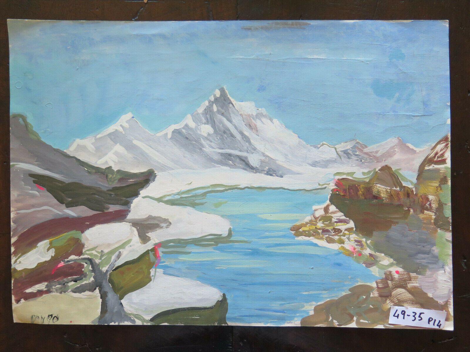 QUADRO DIPINTO FIRMATO PAESAGGIO VALLE D'AOSTA ACQUERELLO SU CARTA 1970  P14 - Belbello Antiques