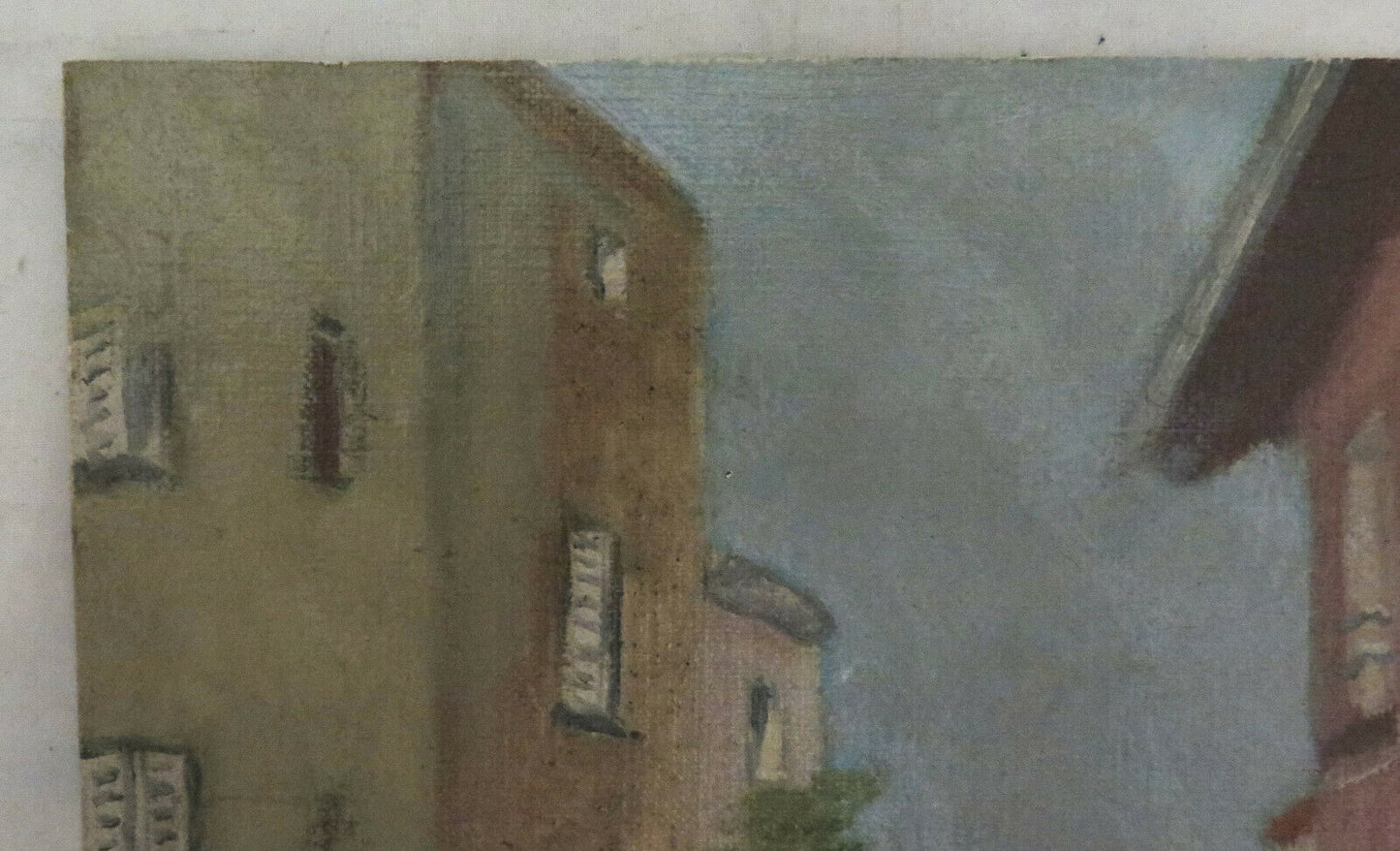 VEDUTA DI PAESE VECCHIO QUADRO AD OLIO SU TAVOLA FIRMATO DIPINTO VINTAGE BM40