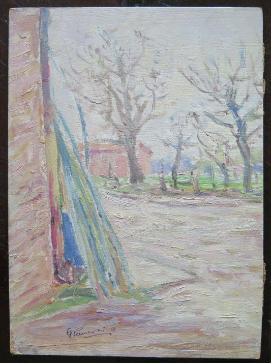 QUADRO ANTICO DIPINTO OLIO SU TAVOLA PAESAGGIO FIRMATO STILE IMPRESSIONISTA p16 - Belbello Antiques